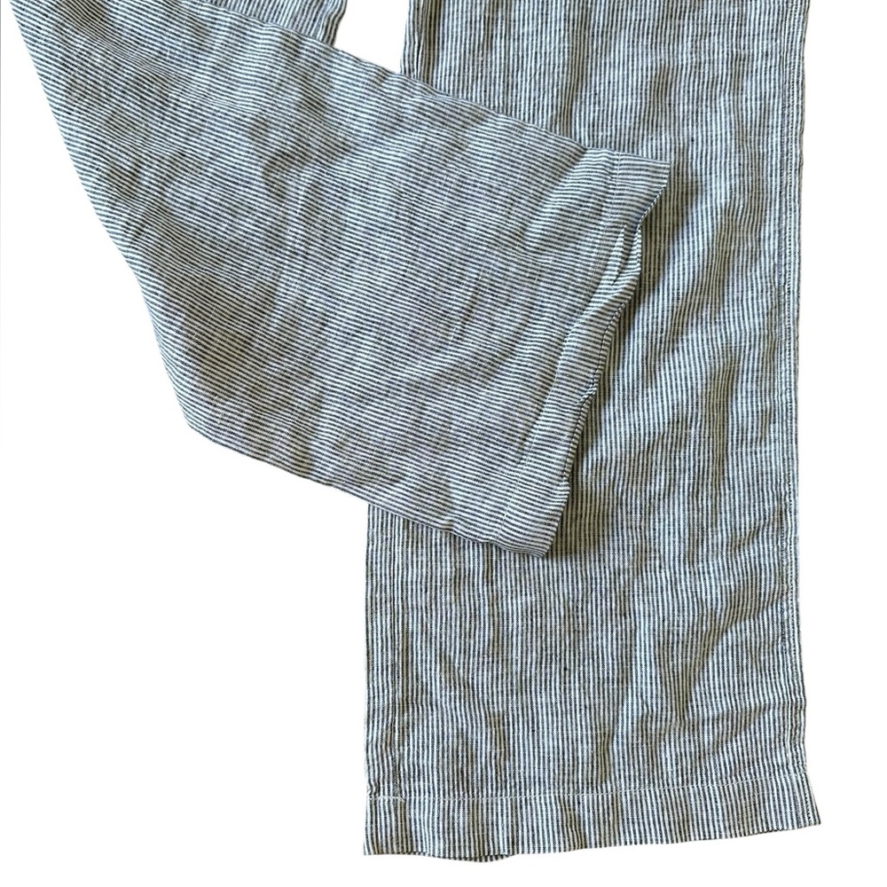 ATHLETA blue & white pinstriped 100% linen wide leg pants size 14 - Picture 3 of 7